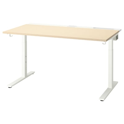 MITTZON Meja, venir kayu birch/putih, 140x80 cm