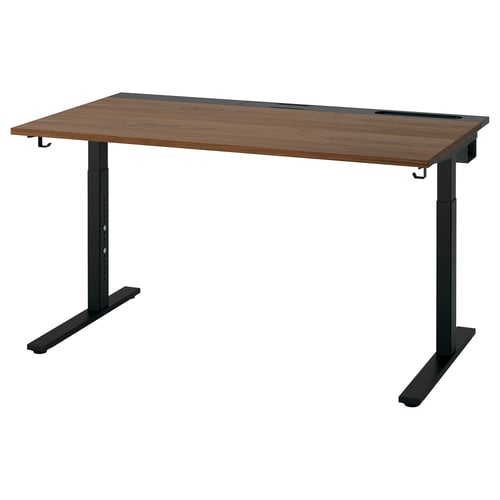 MITTZON Meja, venir kayu walnut/hitam, 140x80 cm