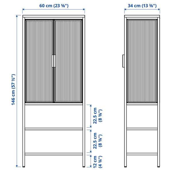 MOSSJÖN Kabinet 2 pintu kaca, antrasit, 60x34x146 cm