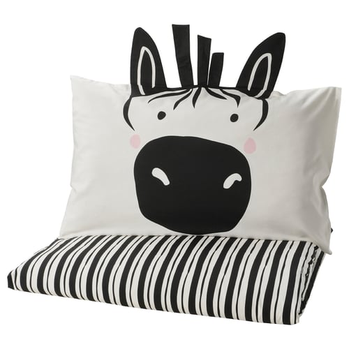 NATTHÄGER Sarung duvet dan sarung bantal, hitam putih/zebra, 150x200/50x80 cm