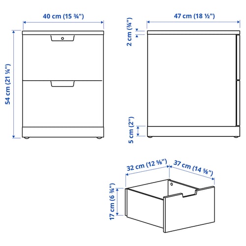 NORDLI Almari 2 laci, putih, 40x54 cm