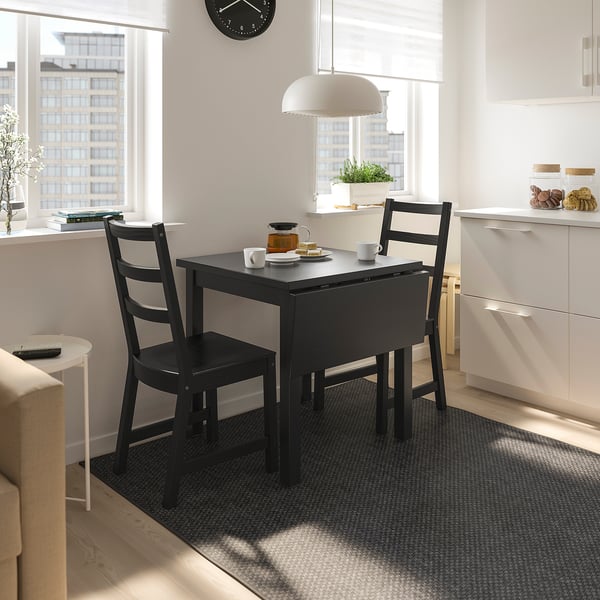 NORDVIKEN Meja berkepak, hitam, 74/104x74 cm