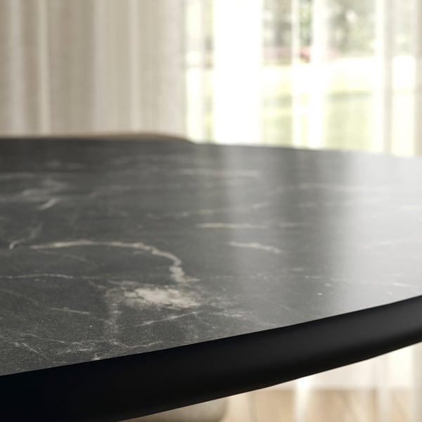NORRMJÖLE Meja, hitam kesan marmar/hitam, 105 cm
