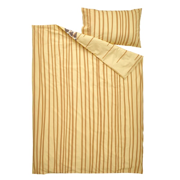 SANDLÖPARE Sarung duvet dan sarung bantal, kuning/savanah, 150x200/50x80 cm