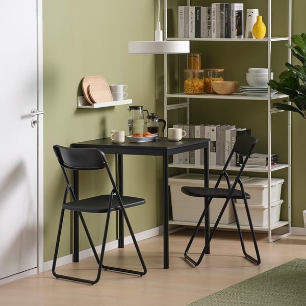 SANDSBERG / VIHALS Meja dan 2 kerusi lipat, hitam hitam/hitam, 67x67 cm
