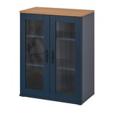 SKRUVBY Kabinet pintu kaca, hitam-biru, 70x90 cm
