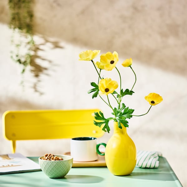 SMYCKA Bunga tiruan, dalam/luar Ranunculus/kuning, 63 cm