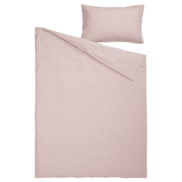 SOLFIBBLA Sarung duvet dan sarung bantal, putih merah/jalur, 150x200/50x80 cm