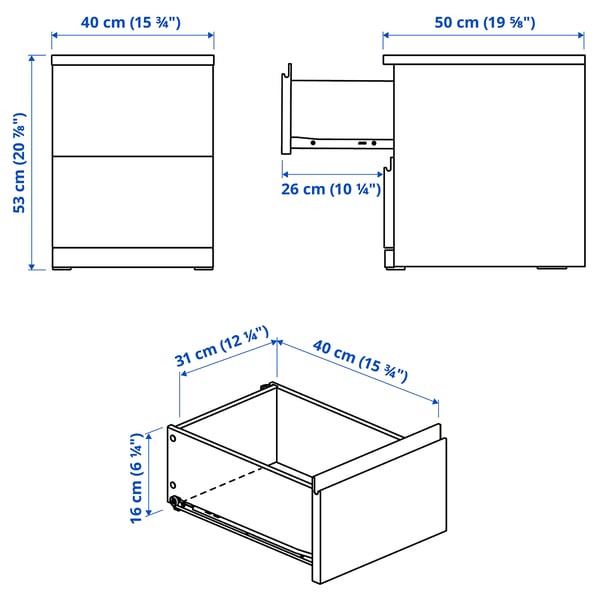 STORKLINTA Almari 2 laci, putih/dengan 2 laci, 40x50x53 cm