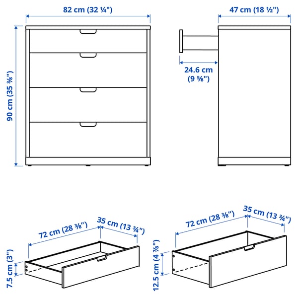 TONSTAD Almari 4 laci, putih pudar, 82x47x91 cm