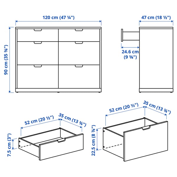 TONSTAD Almari 6 laci, putih pudar, 120x47x91 cm