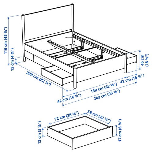 TONSTAD Rangka katil dengan storan, putih pudar, 150x200 cm