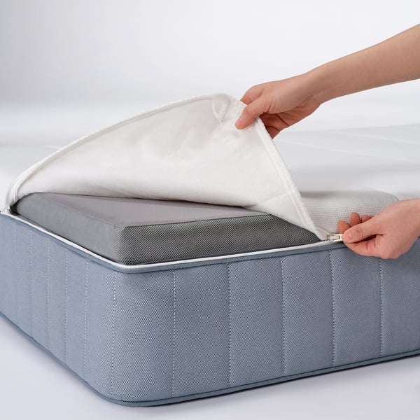VALLBERGET Tilam spring poket, dengan sabut teramat padat/biru muda, 90x200 cm