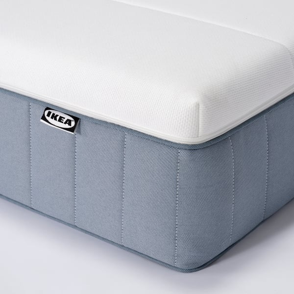 VALLBERGET Tilam spring poket, dengan sabut teramat padat/biru muda, 90x200 cm
