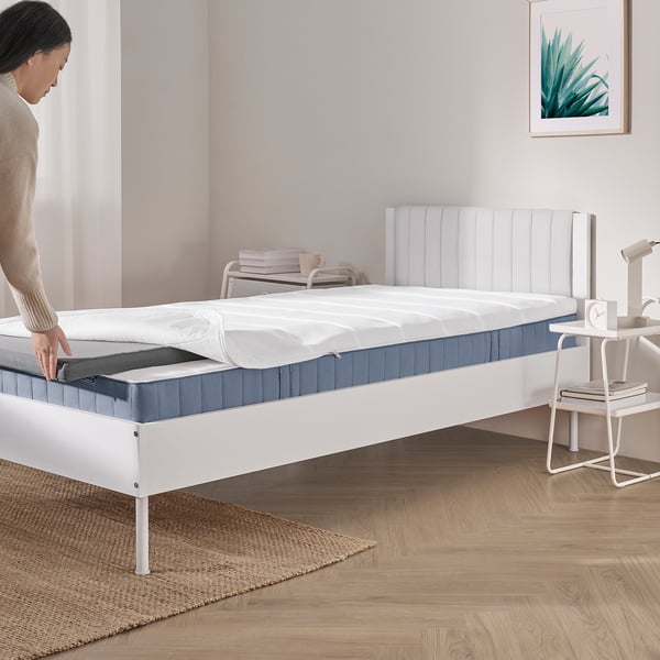 VALLBERGET Tilam spring poket, dengan sabut teramat padat/biru muda, 90x200 cm