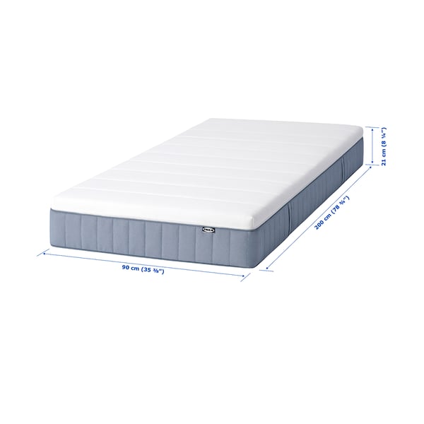 VALLBERGET Tilam spring poket, dengan sabut teramat padat/biru muda, 90x200 cm