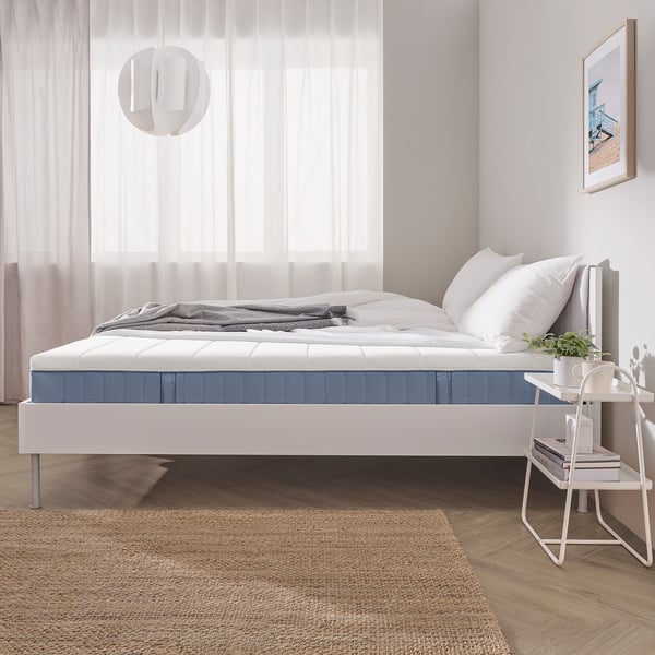 VALLBERGET Tilam spring poket, dengan sabut teramat padat/biru muda, 150x200 cm
