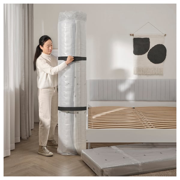 VALLBERGET Tilam spring poket, dengan sabut teramat padat/biru muda, 150x200 cm