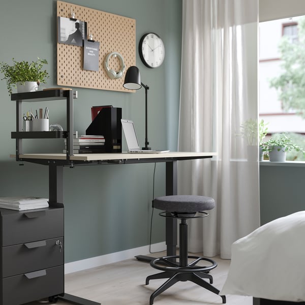 VATTENKAR Para-para komputer meja, hitam, 49x15 cm