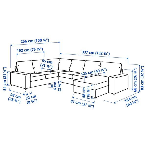 VIMLE Sofa penjuru, 5 tempat duduk