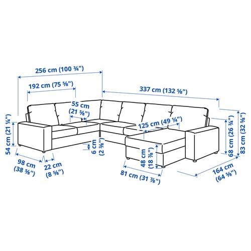 VIMLE Sofa penjuru, 5 tempat duduk