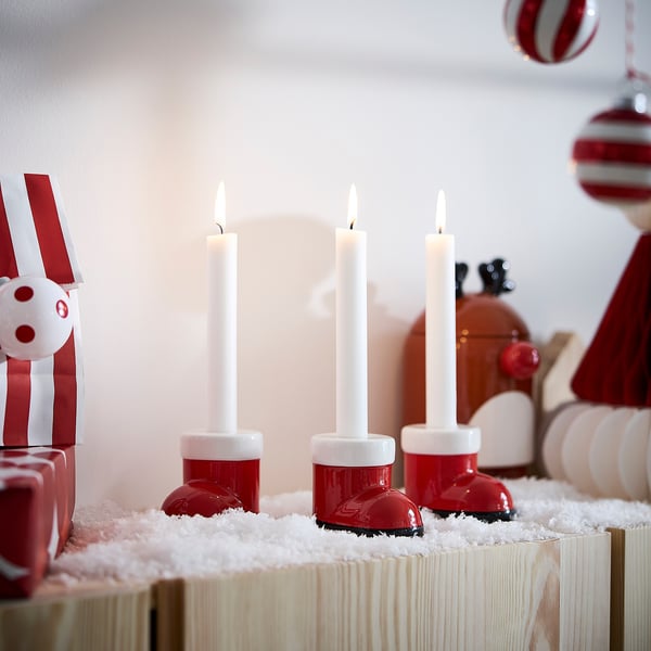 VINTERFINT Kaki lilin, but Santa merah/putih, 7 cm