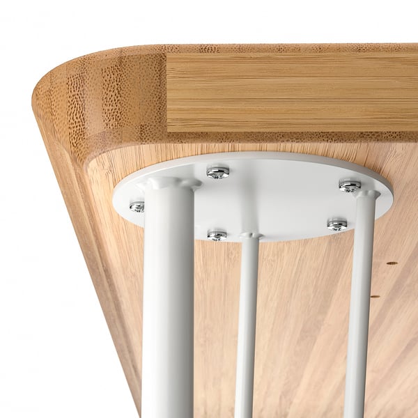 Modern wooden table base with metal legs and adjustable levellers.