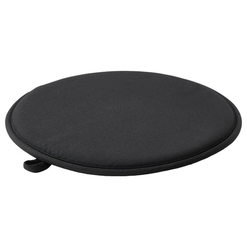 ÄNGSFRÄKEN: black circular chair pad. Round, black, cosy, with anti-slip back, polyester & foam.