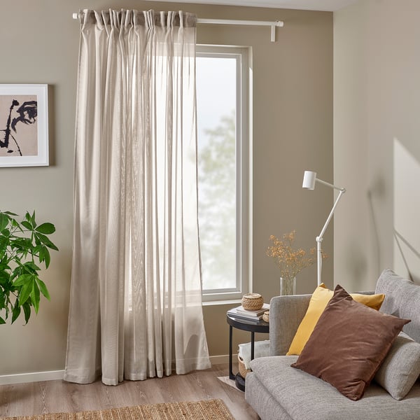 ÄNGSFRYLE Sheer curtain, 1 piece, beige/with heading tape, 300x300 cm