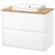 Elegant white ÄNGSJÖN vanity with bamboo counter, rectangular sink, two drawers. Modern, minimalist design.
