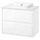 White ÄNGSJÖN bathroom vanity, glossy finish, rectangular sink, wall-mount design, minimalist handles.