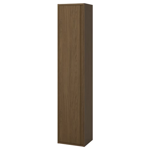 ÄNGSJÖN tall wooden cabinet, brown, wall-mountable, minimalist design.