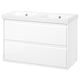 Product: ÄNGSJÖN bathroom vanity, white. Double sink, two drawers, modern design.