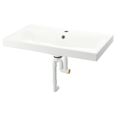 BACKSJÖN white marble sink. Modern design, minimalist, rectangular, integrated basin, sleek look.