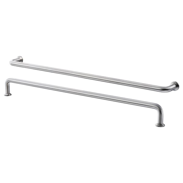 This image two stainless-steel BAGGANÄS handles, sleek and modern, with clean lines.