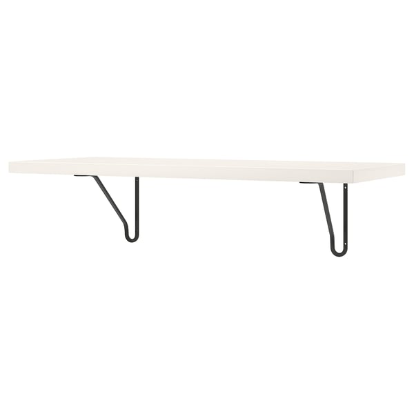 BERGSHULT white wall shelf, rectangular, supported by two black hairpin-style brackets.
