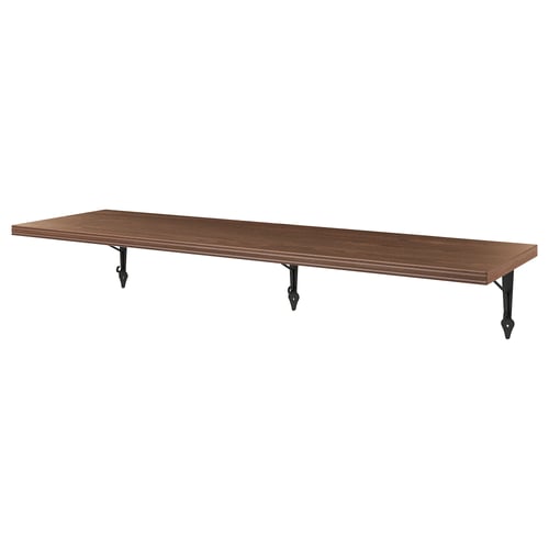 A BERGSHULT wall shelf, walnut-brown, with wooden top and metal brackets, rectangular design.