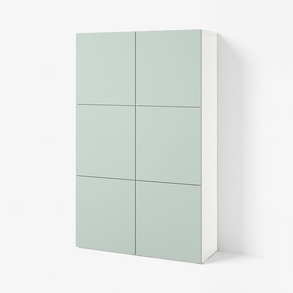 BESTÅ Storage combination with doors, white/Hjortviken pale grey-green, 120x42x193 cm