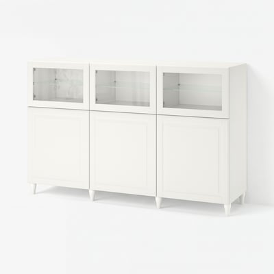 BESTÅ Storage combination with doors, white/Smeviken/Kabbarp white clear glass, 180x42x112 cm