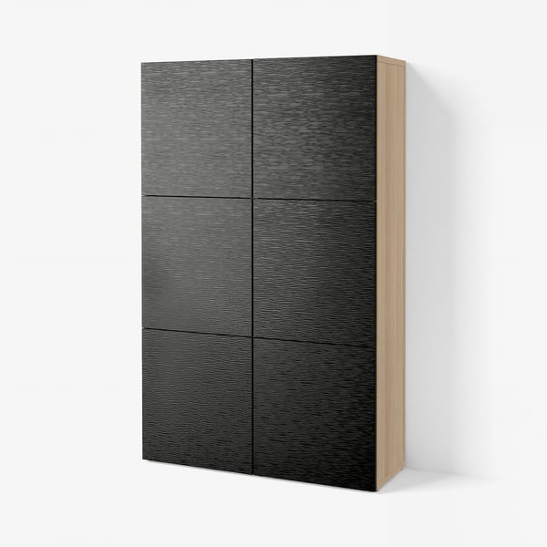 BESTÅ Storage combination with doors, white stained oak effect/Laxviken black, 120x42x193 cm