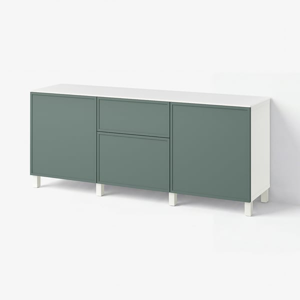 BESTÅ Storage combination with drawers, white/Krukmakare dark grey-green, 180x42x75 cm