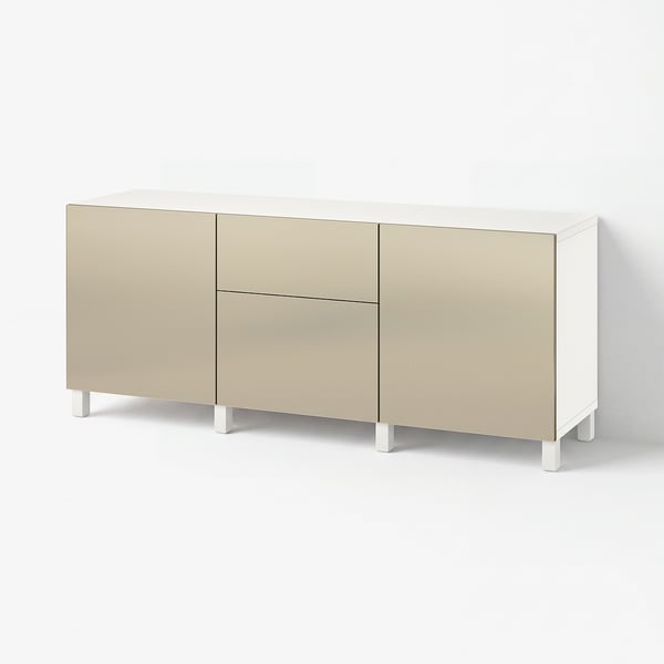 BESTÅ Storage combination with drawers, white Riksviken/light bronze effect, 180x42x74 cm