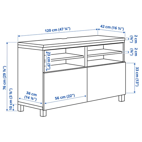 BESTÅ TV bench with doors, black-brown/Studsviken/Kabbarp black-brown, 120x42x76 cm