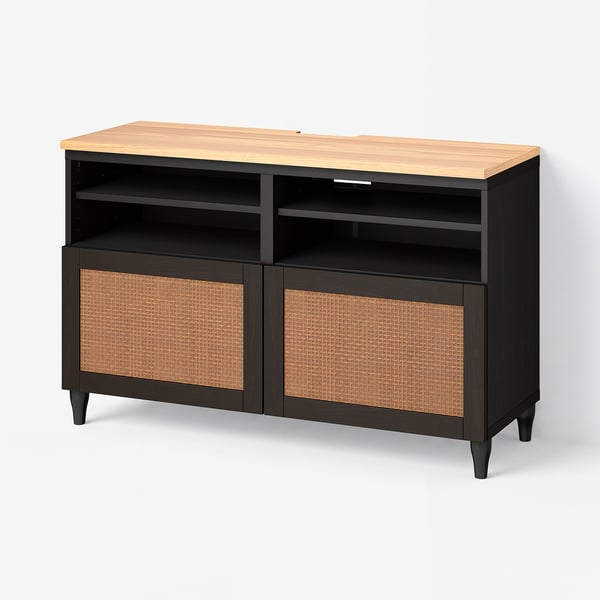 BESTÅ TV bench with doors, black-brown/Studsviken/Kabbarp black-brown, 120x42x76 cm