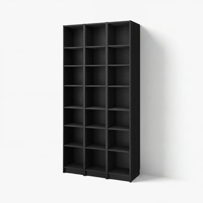 Black BILLY bookcase with open shelves for modern home storage.