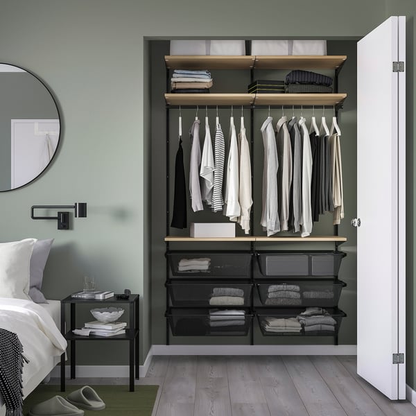 BOAXEL wardrobe in black with clothes and shelves