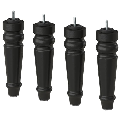 Four black wooden legs with screws, tapered design, sturdy and classic style.