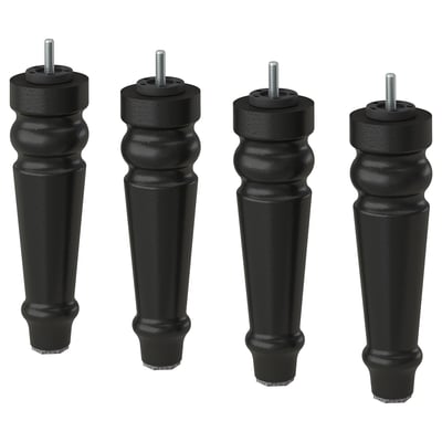 Four black wooden legs with screws, tapered design, sturdy and classic style.