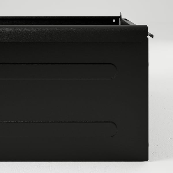 Black metal drawer, sleek design, sturdy and clean, ideal for organised storage.