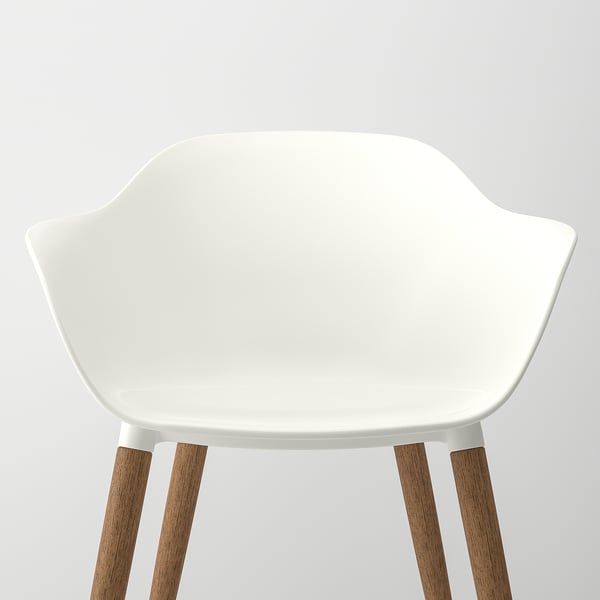 Modern white chair with curved back and wooden legs, stylish and comfortable.